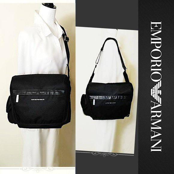 Emporio Armani Mens Messenger Bag Large Black Nylon Leather Shoulder Cro… - Picture 2 of 16